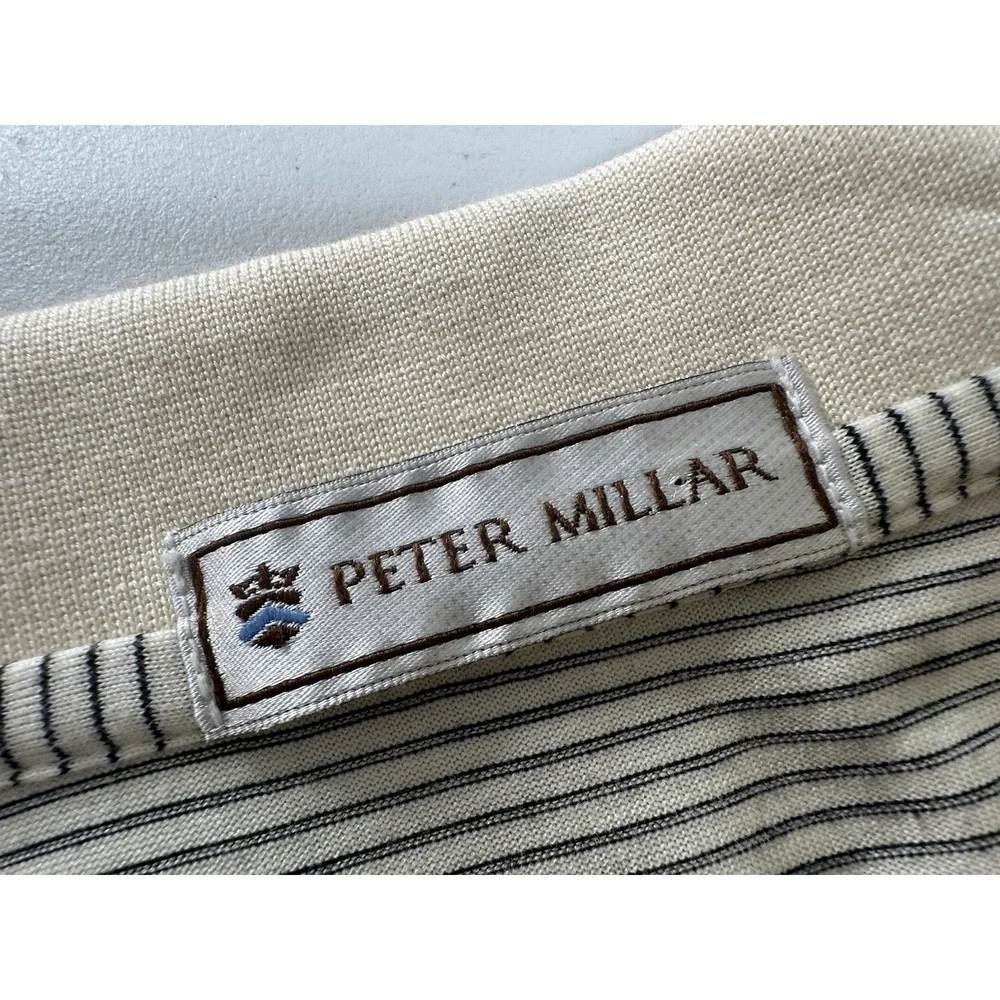 Peter Millar Men's Tan Polo Shirt Size Large Cotton Stripe